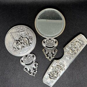 Ornate Vintage Silver Plates Mirror and Comb Set. Comb part is missing.
